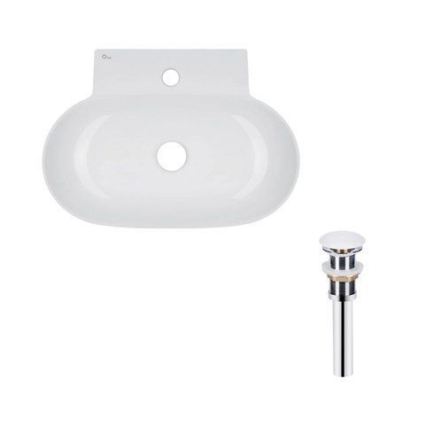 Комплект Qtap Cardinal: Раковина підвісна / накладна овальна 565х400х130 мм White + Донний клапан PU02 QT0411K177WN47330 фото