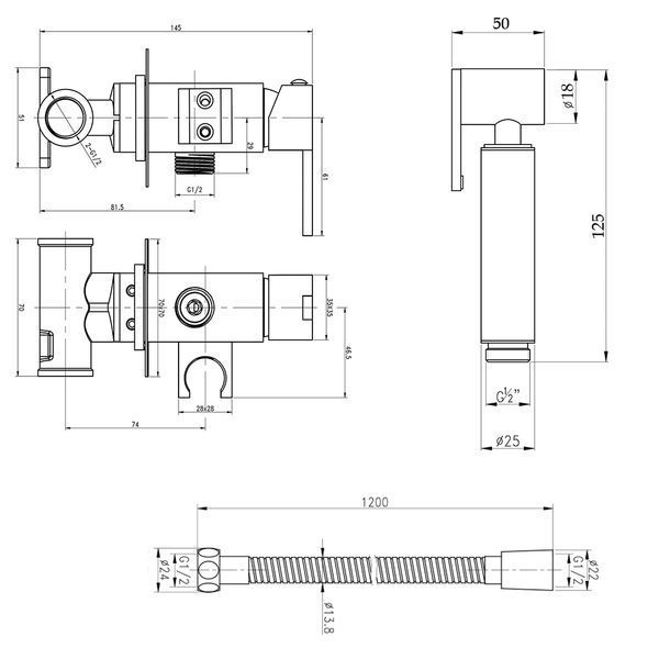 Набор для гігієнічного душу Qtap Inspai-Varius прямокутний QT259710842859NB Black Matt QT259710842859NB фото