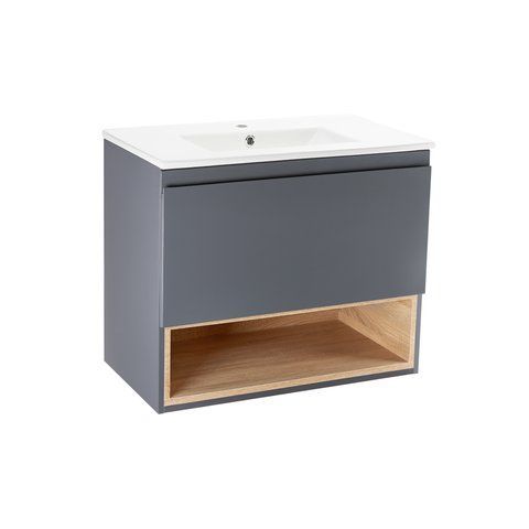 Комплект Qtap Robin 700х580х437 Graphite/Whitish oak тумба підвісна + раковина урізна QT1372TPВ7002GWO QT1372TPВ7002GWO фото