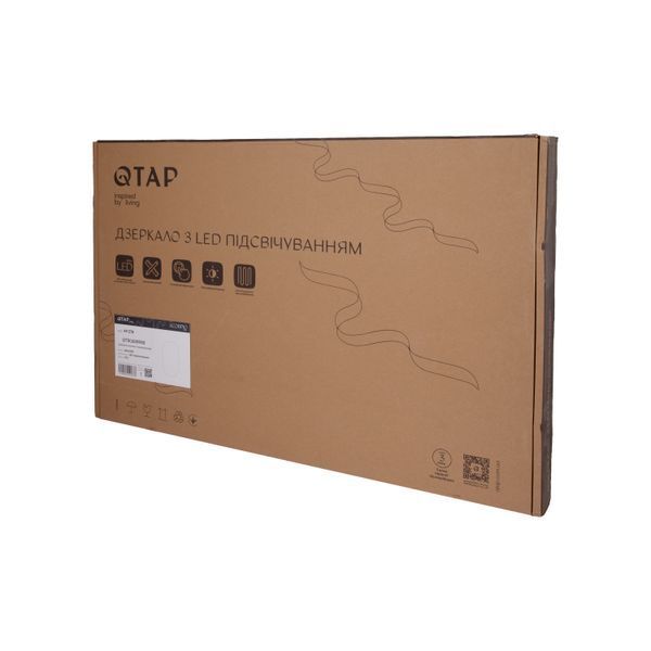 Дзеркало Qtap Scorpio (SC1) з LED-підсвічуванням Touch, з антизапотіванням, з димером, рег. темп. кольору (3000-6500K) Black QTSC600900 QTSC600900 фото