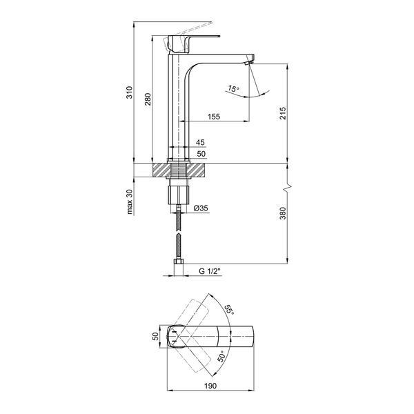 Змішувач для раковини Qtap Lipno високий QTLIPNO10H23101G Graphite QTLIPNO10H23101G фото