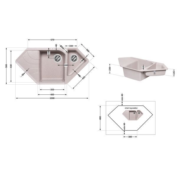 Кухонна мийка Lidz з додатковою чашею 1000x500/225 MAR-07 (LIDZMAR071000500225) LIDZMAR071000500225 фото