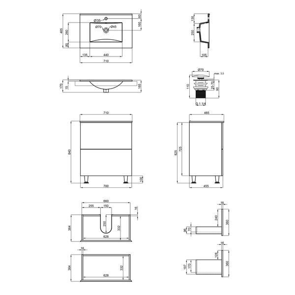Комплект Qtap Tern 700х725х437 Matt black тумба підлогова + раковина урізна QT1771TNL7023070CMB QT1771TNL7023070CMB фото