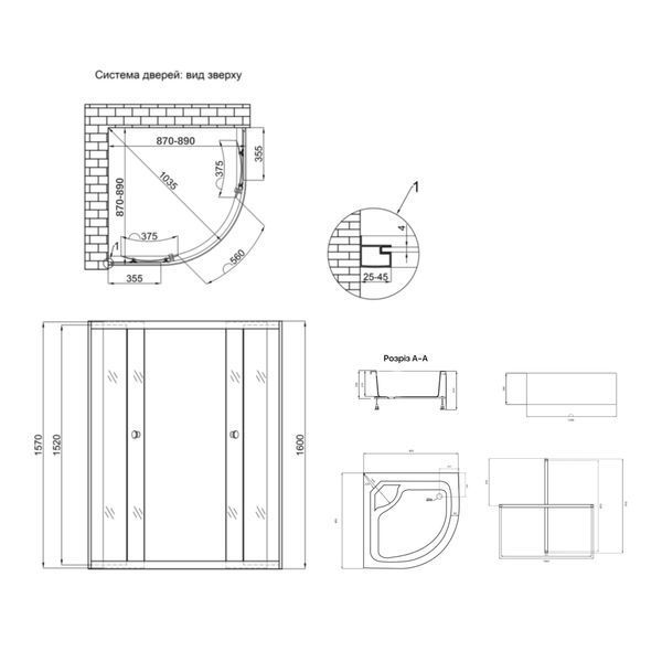Душова кабіна Latwa SC90x90.SAT.HIGH.FR полукругла, скло Frost 4 мм + Душовий піддон KAPIELKA ST90x90x41, з панеллю Lidz LLSC9090SATHIGHFR2SET фото