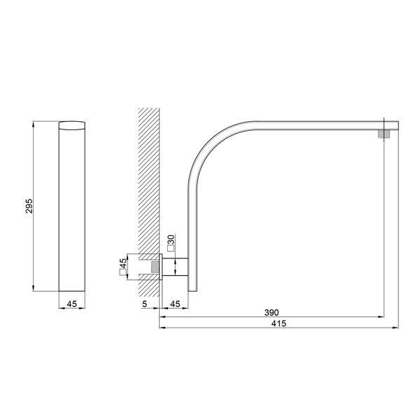 Кронштейн для верхнього душу Qtap Trubice 400 мм прямокутний QTTRB422NС Chrome QTTRB422NС фото