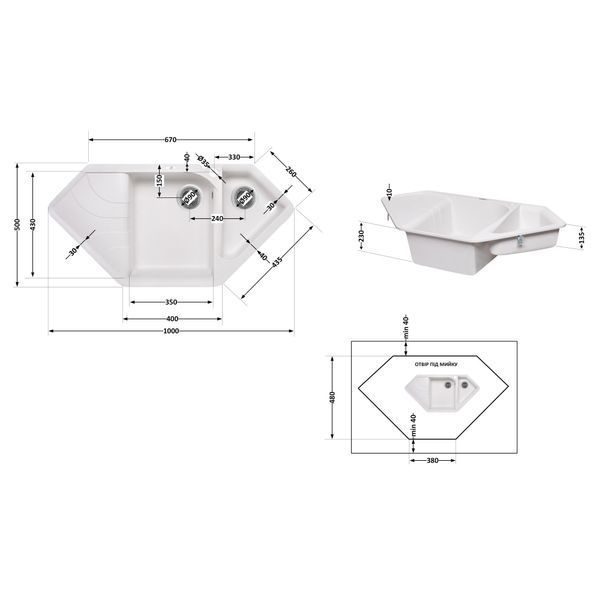 Кухонна мийка з додатковою чашею Lidz 1000x500/225 WHI-01 (LIDZWHI011000500225) LIDZWHI011000500225 фото