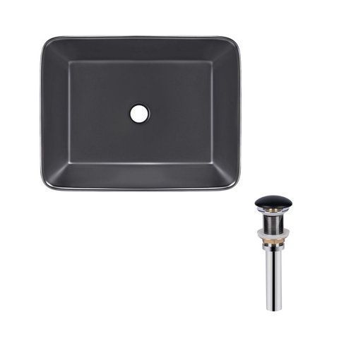 Комплект Qtap Tern: Раковина накладна прамокутна 475х370х140 мм Matt Black + Донний клапан PU03 QT172074MBMBN47300 фото