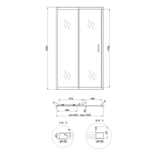 Душові двері в нішу Qtap Taurus CRM209-1.C6 90-100x185 см, скло Clear 6 мм, покриття CalcLess TAUCRM2091C6 фото