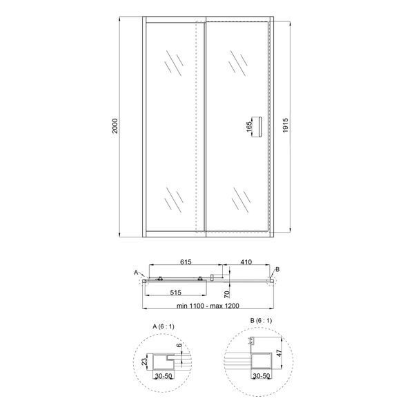 Душові двері в нішу Qtap Taurus CRM201-11.C6 110-120x200 см, скло Clear 6 мм, покриття CalcLess TAUCRM201112C6 фото