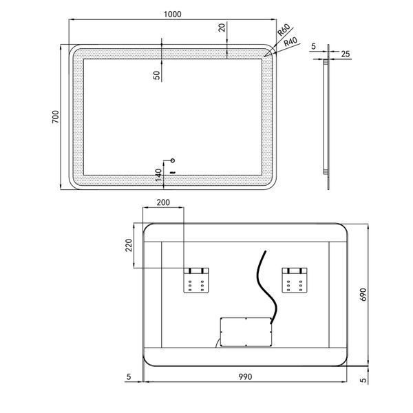Дзеркало Qtap Swan 1000х700 з LED-підсвічуванням Touch, димер, рег. яскравості QT1678141470100W QT1678141470100W фото
