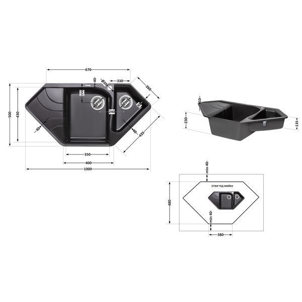 Кухонна мийка з додатковою чашею Lidz 1000x500/225 BLM-14 (LIDZBLM141000500225) LIDZBLM141000500225 фото