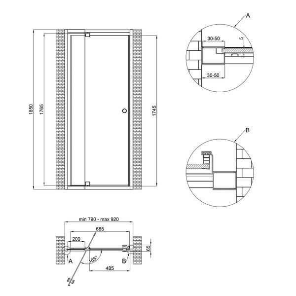Душові двері в нішу Qtap Pisces WHI208-9.CP5 79-92х185 см, скло Pattern 5 мм PISWHI2089CP5 фото