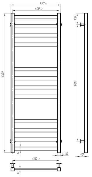 Рушникосушарка електрична Avast П12 400х1200 Deffi фарбована сталь (Чорний, JD04, Ліве підключення) B.AV.120.40.12.E.B.L.2 фото