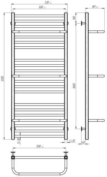 Рушникосушарка електрична Sigma П21 500х1200 Deffi нержавіюча сталь (Білий, WD04, Праве підключення) A.SI.120.50.21.E.W.R.4 фото