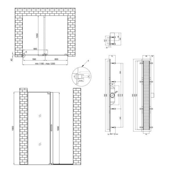 Готове рішення Qtap 15: Стіна Walk-In GLIDE, 120x190 + Лінійний трап 800 мм GLICRM2012C844856 фото