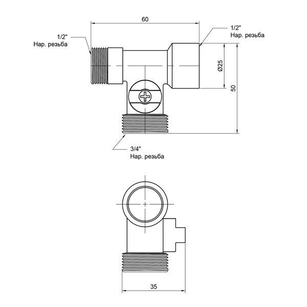 Кран приладовий кульовий SD Plus 1/2"х3/4"х1/2" ЗЗВ SD186W152015 SD186W152015 фото