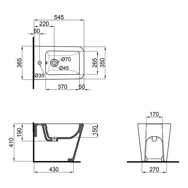 Біде підлогове Qtap Crow 545х360х410 White QT05443370W QT05443370W фото