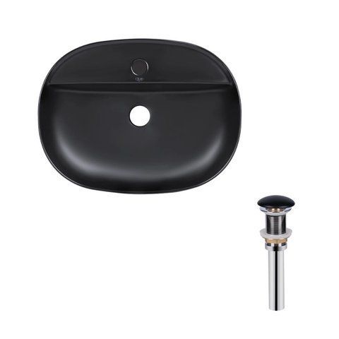 Комплект Qtap Scorpio: Раковина накладна овальна 505x385x120 мм Matt Black + Донний клапан PU03 QT142202MBMBN47312 фото