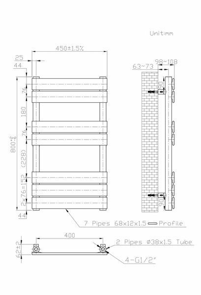 Рушникосушка Faro 450x800 чорна RR-FR800450B фото