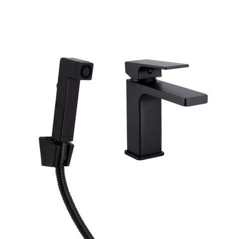 Змішувач для раковини Qtap Gemini (з гігієнічним душем) QTGEM272BLM45690 Black Matt QTGEM272BLM45690 фото