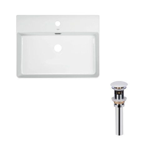 Комплект Qtap Nando LT: Раковина підвісна прамокутна 600х440х130 мм White + Донний клапан PU02O QT12112173WN47326 фото