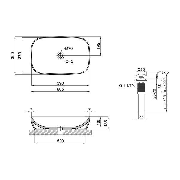 Раковина-чаша Qtap Cardinal 600х380х140 White з донним клапаном QT04117060TW QT04117060TW фото