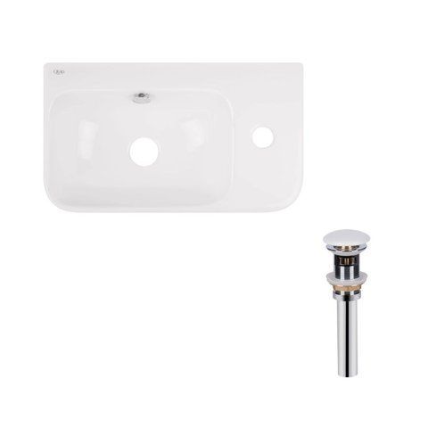 Комплект Qtap Tern: Раковина підвісна прамокутна права 450х260х155 мм White + Донний клапан PU02O QT17115117RWN47328 фото