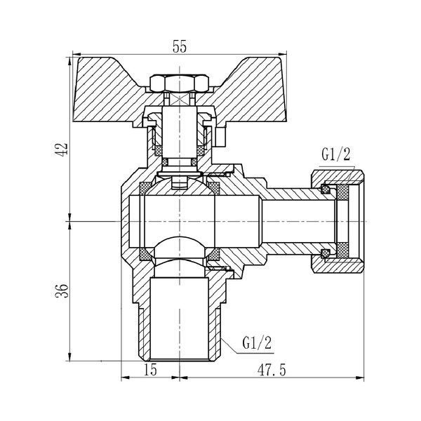 Кран кульовий з накидною гайкою SD Forte1/2" ВЗ для води кутовий SF224W15 SF224W15 фото