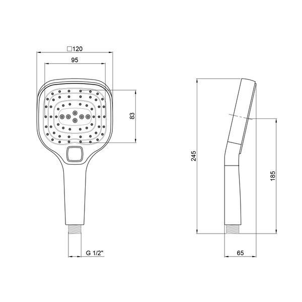 Лійка для ручного душу Qtap Rucni 120х120 мм прямокутна QTRUCA120N3KCC Chrome QTRUCA120N3KCC фото